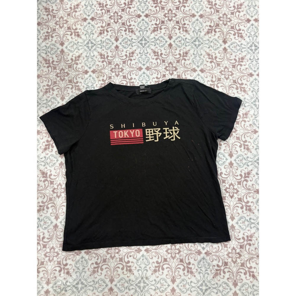 Forever 21+ Shibuya Tokyo Baseball Graphic Tee Black Plus Size 1X Short Sleeve